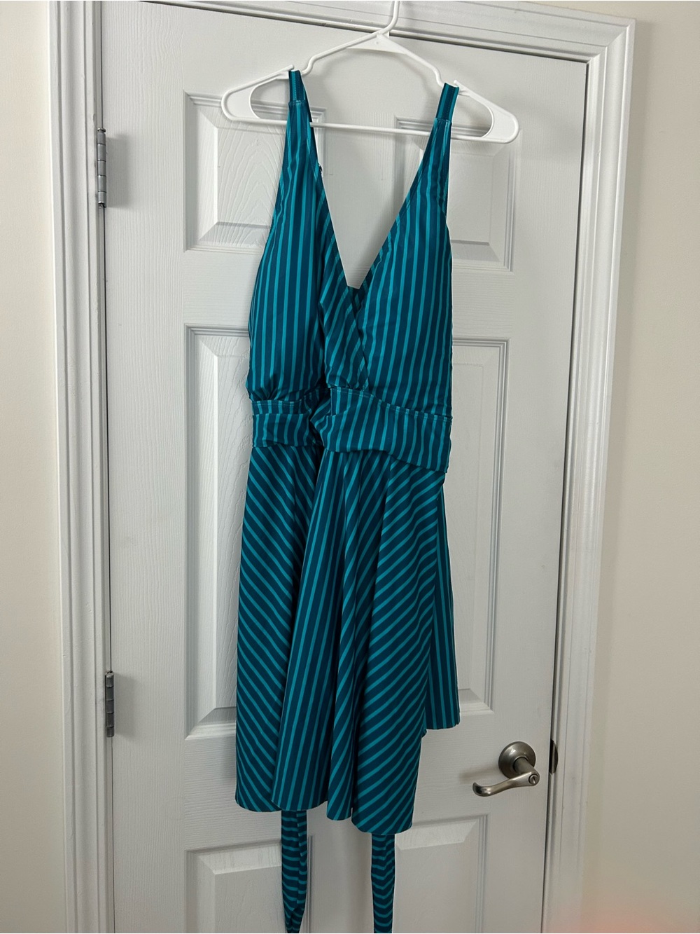 BloomChic Teal Striped V-Neck Swim Top